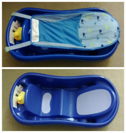 购于2014年8月，原价$17, The First Years Infant To Toddler Tub with Sling, Blue 带网兜